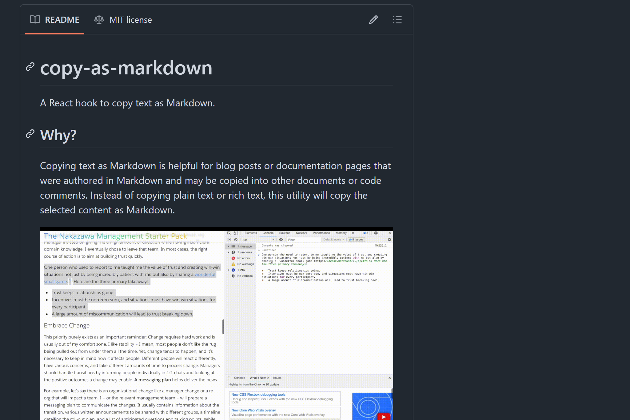Preview of Copy as Markdown