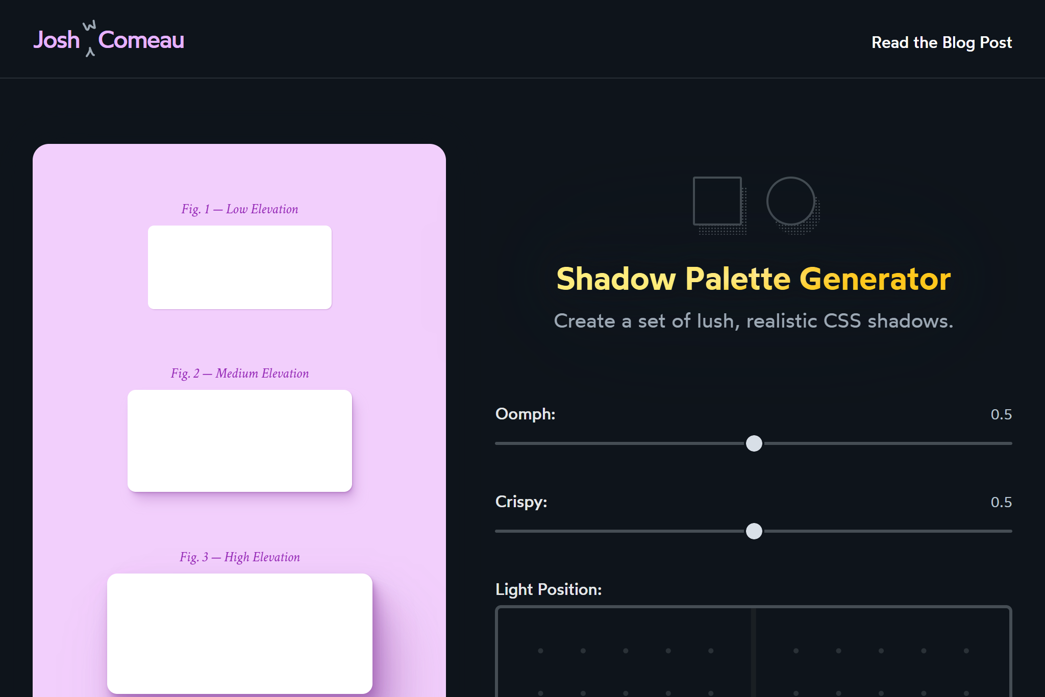 Preview of CSS Shadow Palette Generator