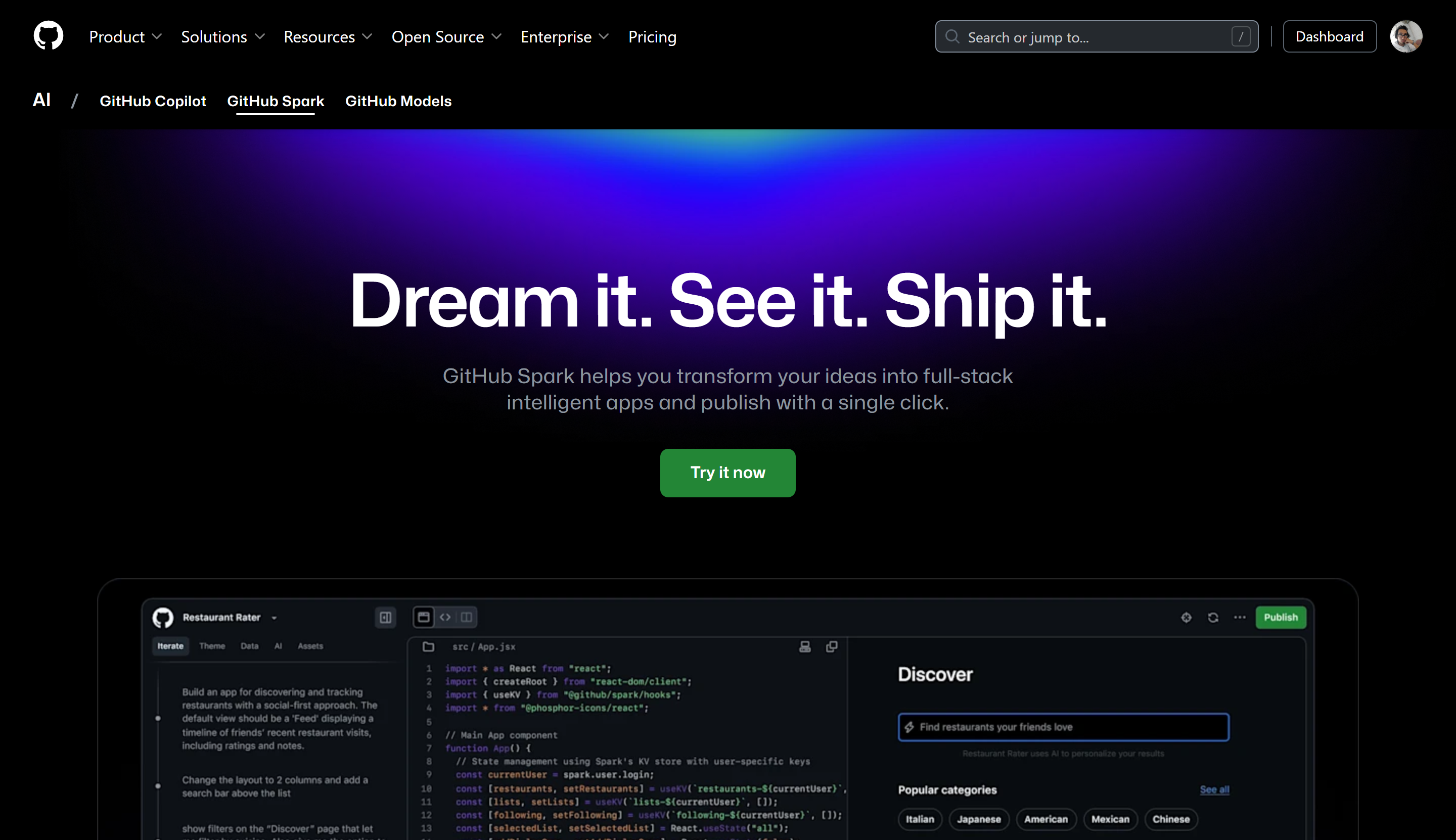 Preview of GitHub Spark