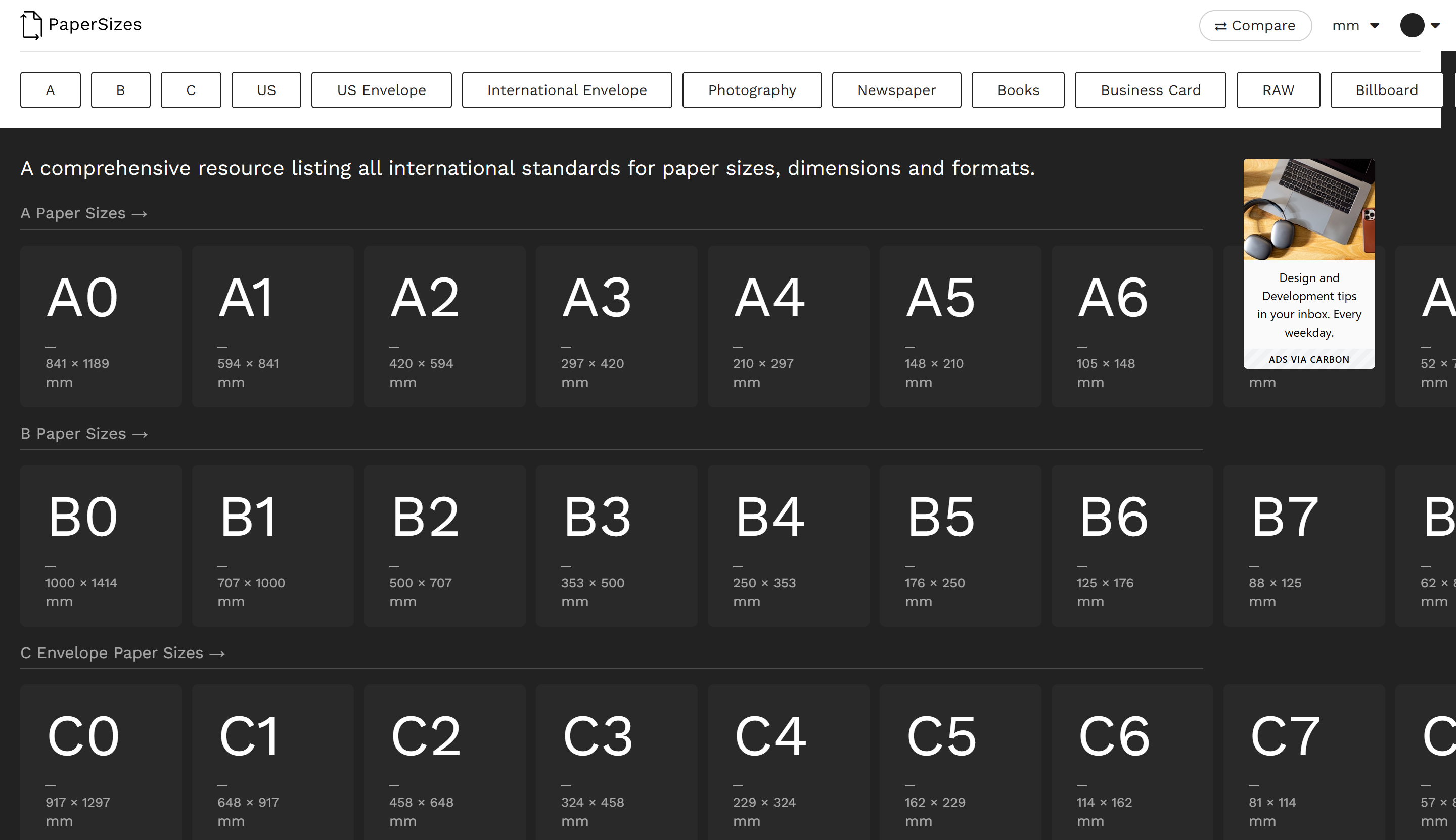 Preview of Paper Sizes